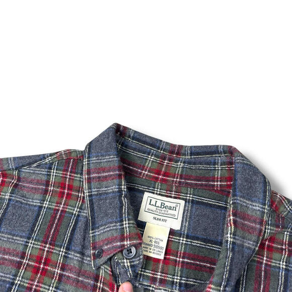 L.L. Bean Flannel Shirt Sz XL Slim Fit Plaid Button-Up Cotton Long Sleeve Retro - Picture 6 of 7